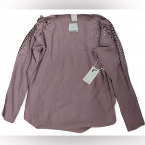 Luna Lavender Floral Ruffle Long Sleeve Blouse Glitter Sheer Top Size L NWT